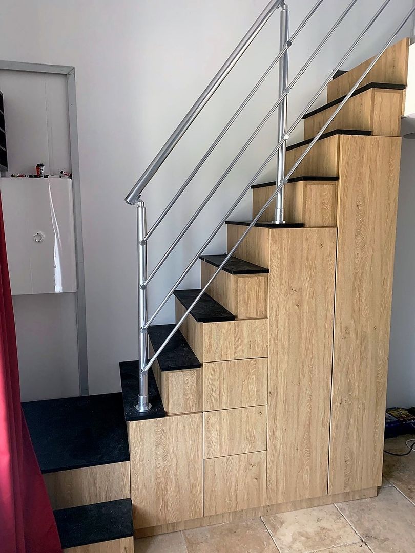 Meuble escalier en bois quart tournant sur mesure