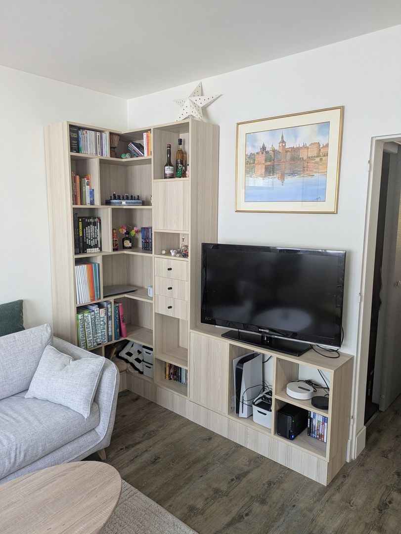 Custom corner TV unit and bookshelf