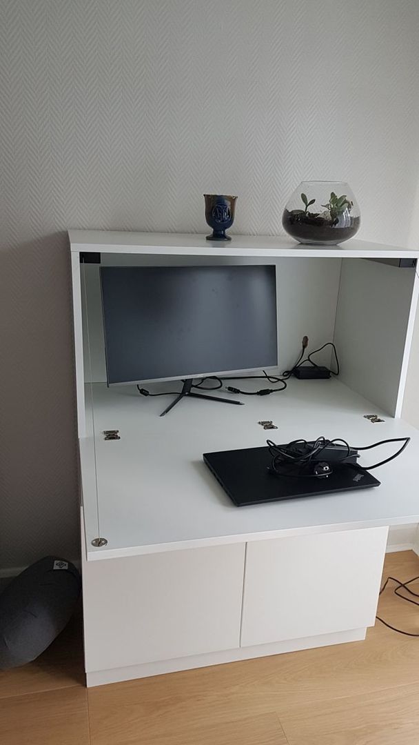 Bureau secrétaire blanc et gris modulable - Vue 1