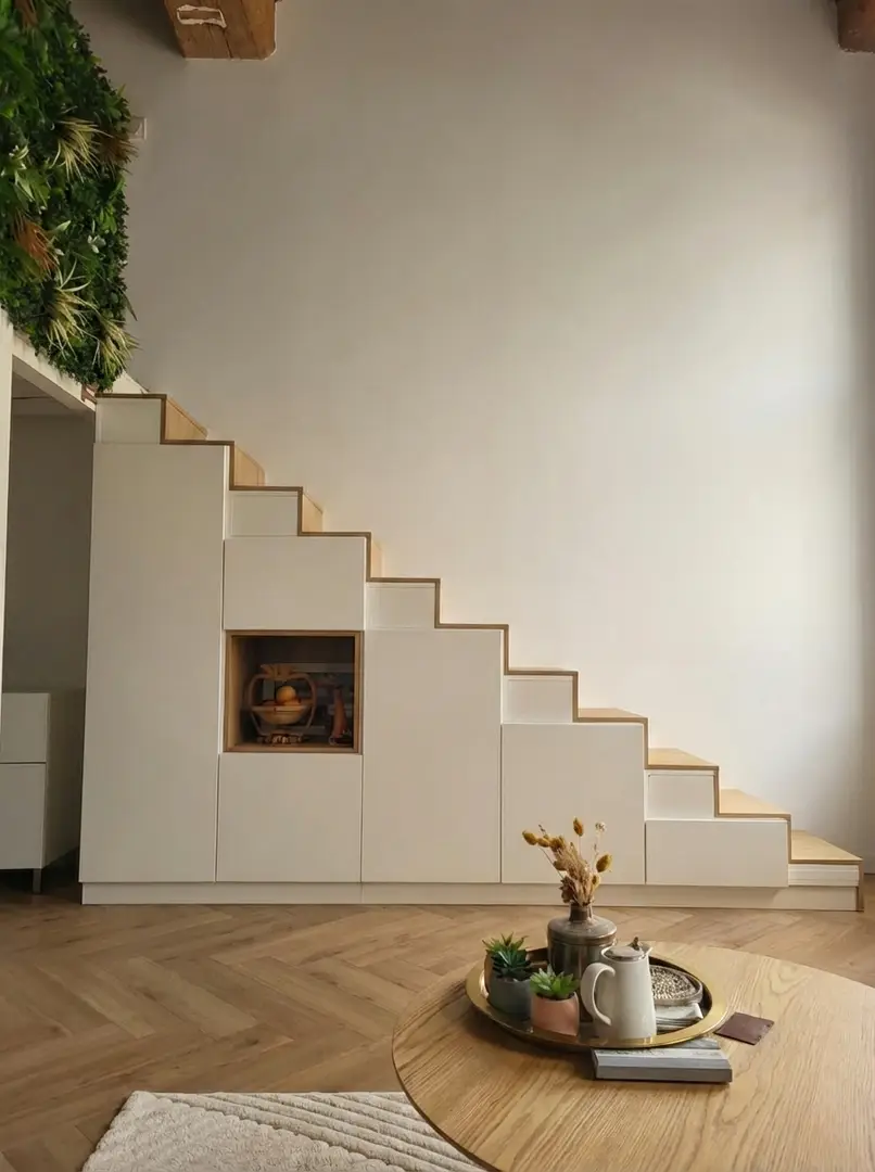 Custom White and Wood Staircase Furniture
