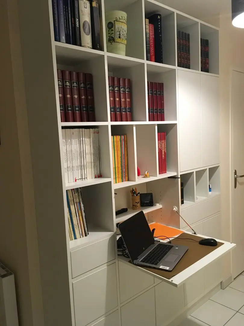 Custom-Built Bookcase with Integrated Desk