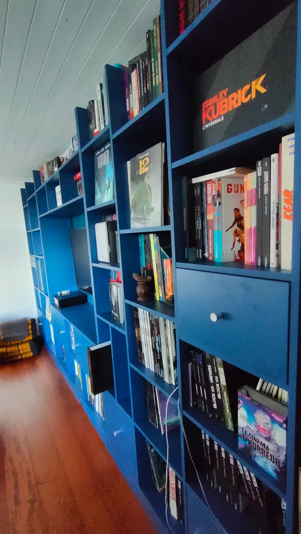 Custom-made Cosmic Blue TV Library Unit - Vue 1