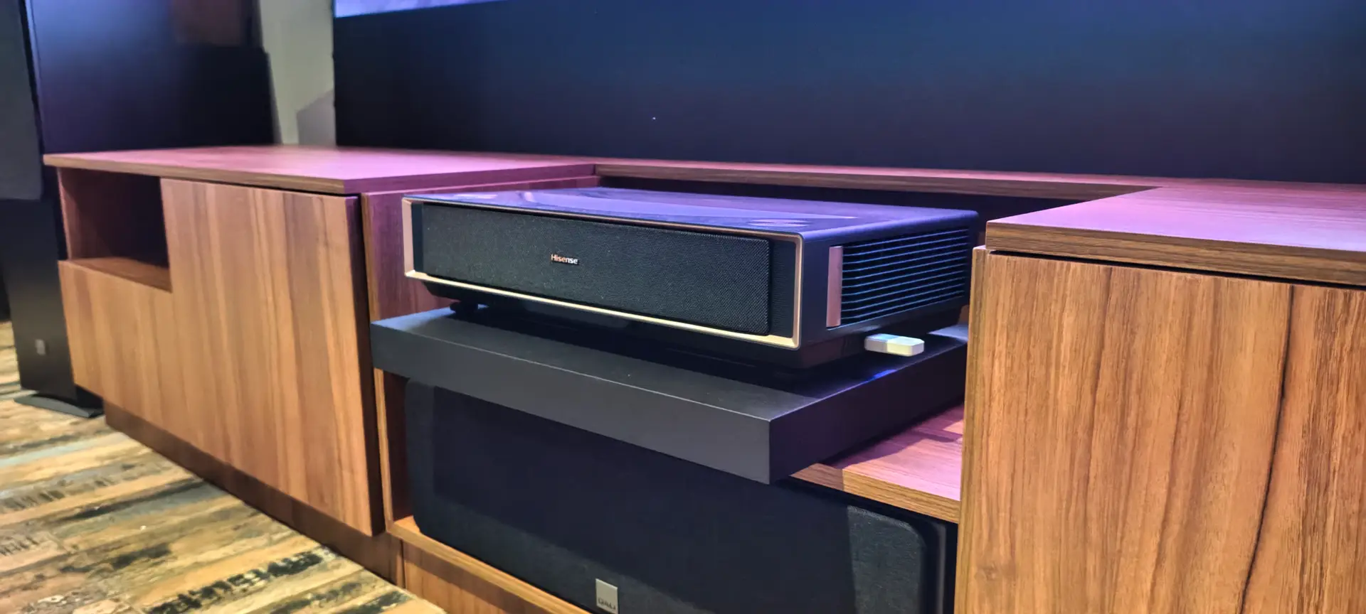 Custom short-throw projector cabinet with projection screen - Vue 2