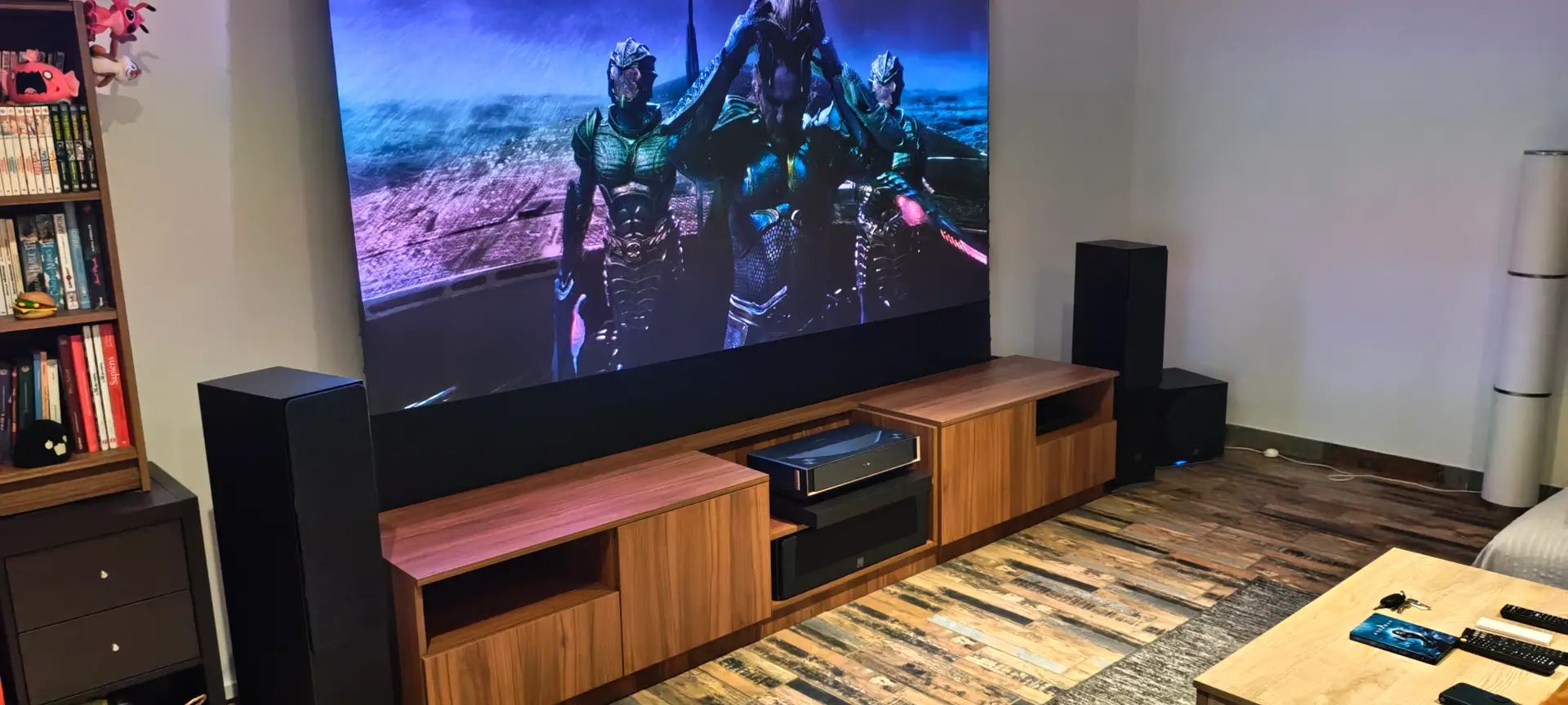 Custom short-throw projector cabinet with projection screen
