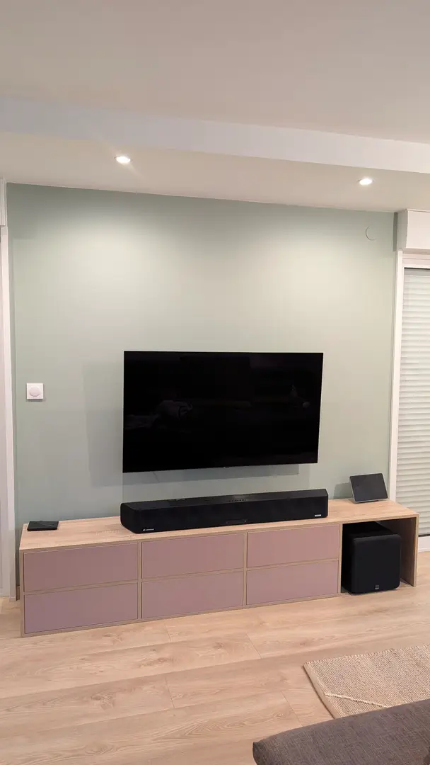 Custom TV Cabinet with Secretary Drop-Down and Storage - Vue 1