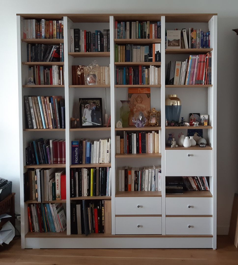 Bibliothèque blanche et bois sur mesure