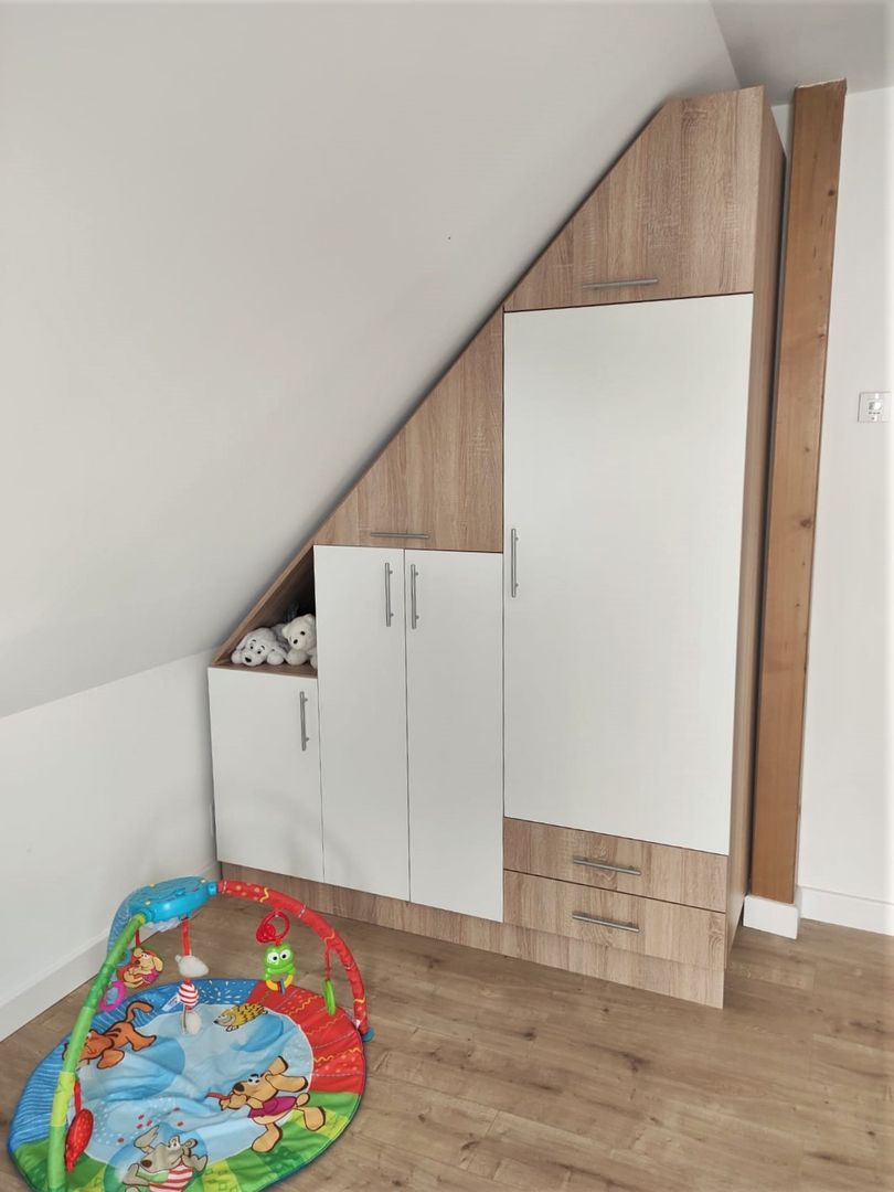 Dressing sous pente blanc et bois - Vue 1