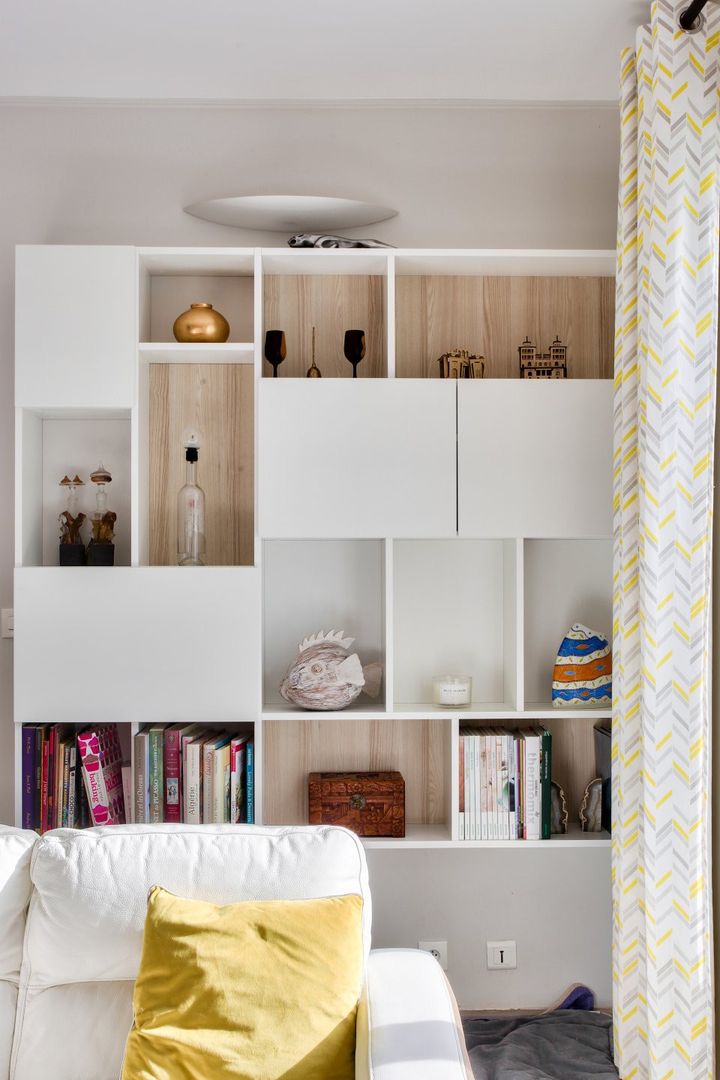 Buffet modulable blanc avec fond en bois - Vue 1