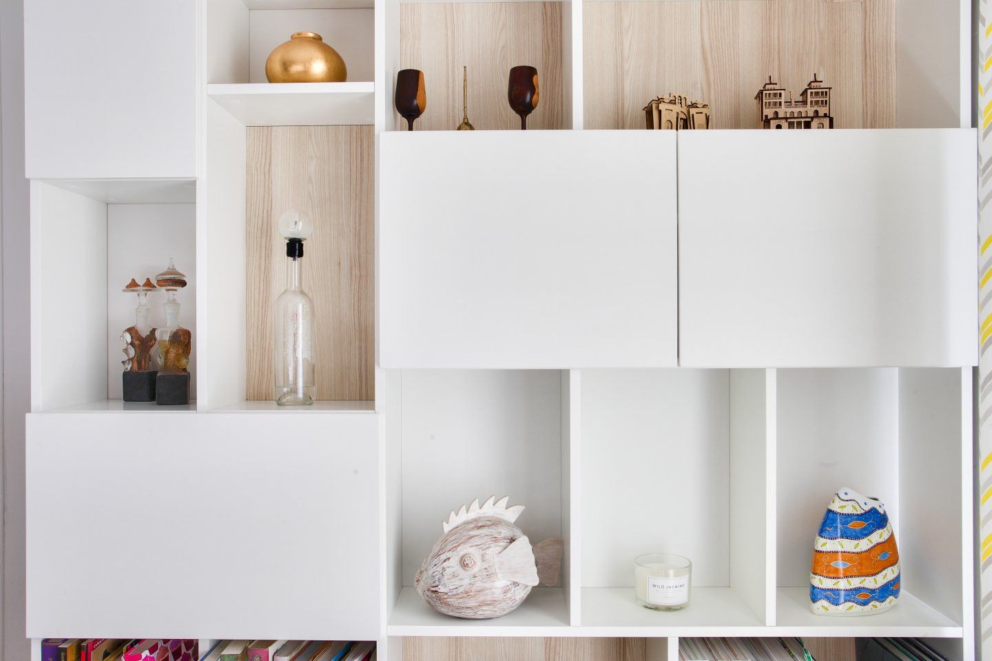 Buffet modulable blanc avec fond en bois - Vue 2