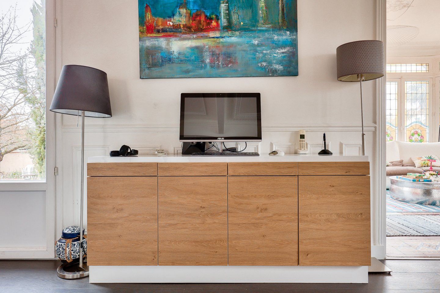 Commode blanche et bois sur mesure - Vue 1
