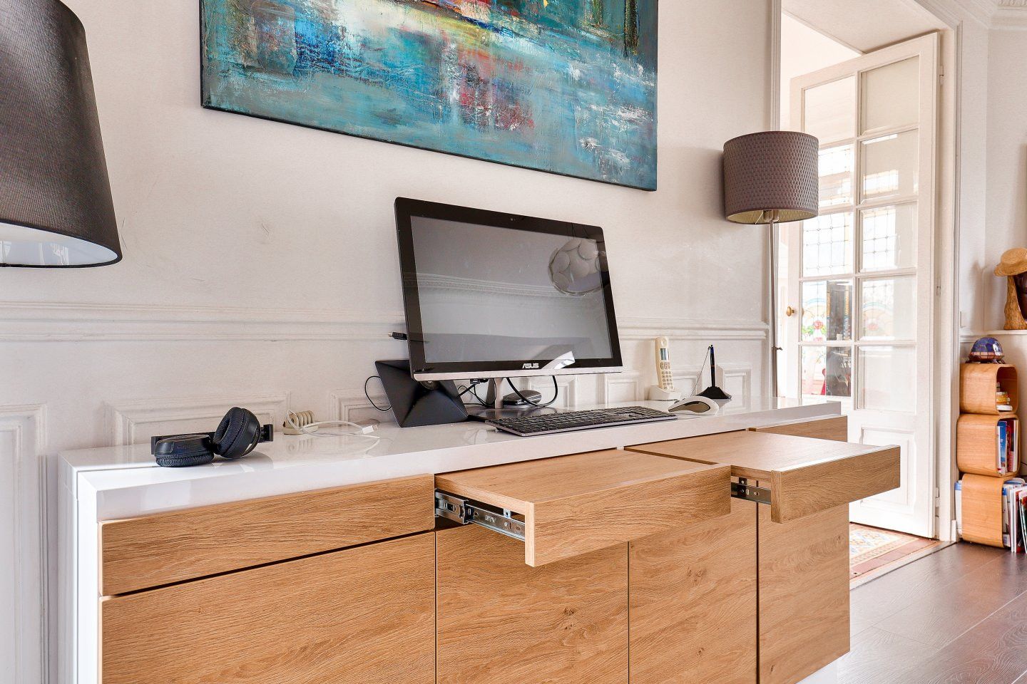 Commode blanche et bois sur mesure - Vue 2